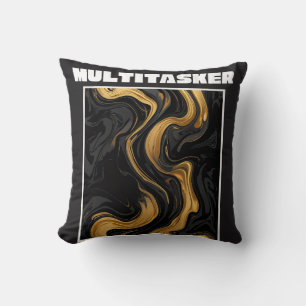 Cojín Decorativo Multitarea Mármol Líquido Dorado y Negro Abstracto
