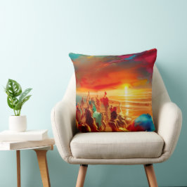 Cojín Decorativo Multitud de playa oro azul rojo verde azulado abst