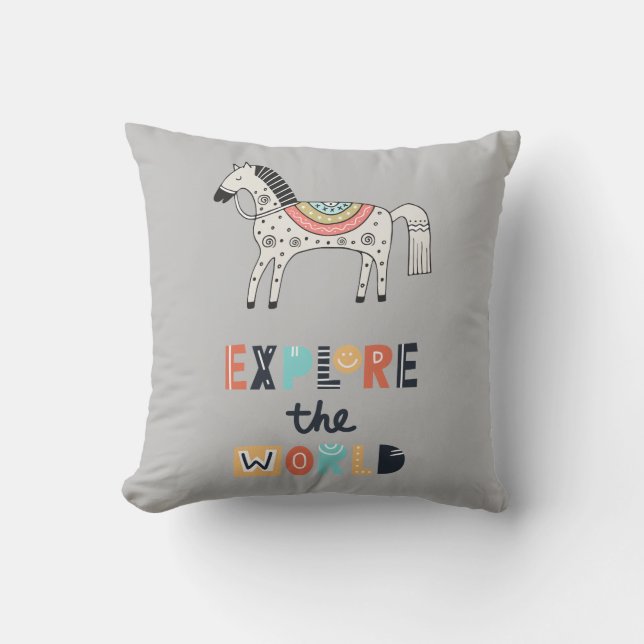 Cojín Decorativo Mundo de exploración de caballos de Escandia Cute (Anverso)