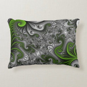 Cojín Decorativo Mundo de fantasía verde y gris arte abstracto frac