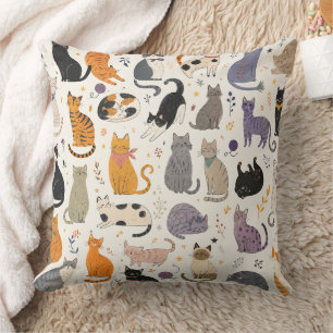 Cojín Decorativo Mundo de gatos lindos: Un artístico encantador y c