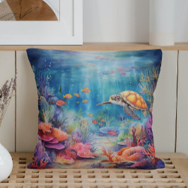 Cojín Decorativo Mundo Subacuático de Acuarela de Verano