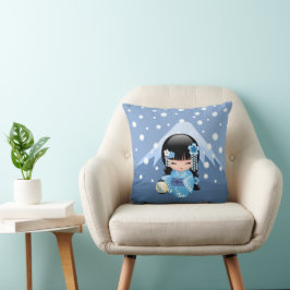 Cojín Decorativo Muñeca Kokeshi de Invierno - Geisha de Montaña Azu