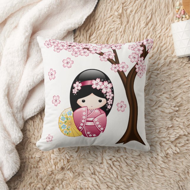 Cojín Decorativo Muñeca Kokeshi de primavera - Chica Geisha japonés (Manta)