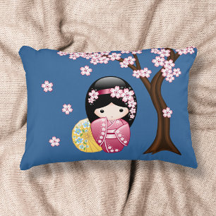Cojín Decorativo Muñeca Kokeshi de Primavera - Lindo Geisha Japones
