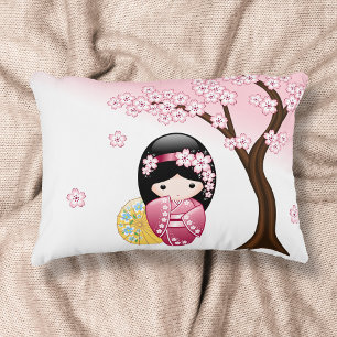 Cojín Decorativo Muñeca Kokeshi de Primavera - Lindo Geisha Japones