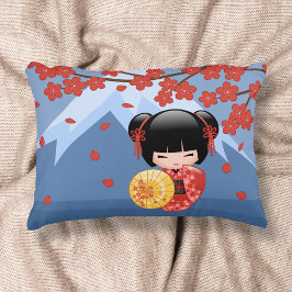 Cojín Decorativo Muñeca Kokeshi Sakura Roja - Geisha Japonesa