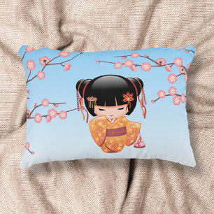 Cojín Decorativo Muñeca Kokeshi Ume - Geisha Japonesa Azul