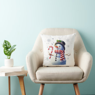 Cojín Decorativo Muñeco de nieve alegre de Navidad con bastón de ca