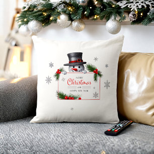 Cojín Decorativo Muñeco de nieve alegre Navidad Año Nuevo Saludo