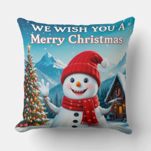 Cojín Decorativo Muñeco de nieve alegre que desea una Feliz Navidad