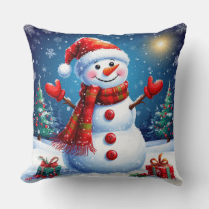 Cojín Decorativo Muñeco de nieve alegre que lleva un sombrero de Sa