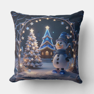 Cojín Decorativo Muñeco de nieve, árboles de Navidad y hogar