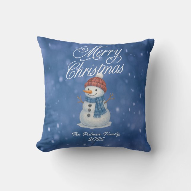 Cojín Decorativo Muñeco de Nieve Caprichoso Feliz Navidad (Anverso)