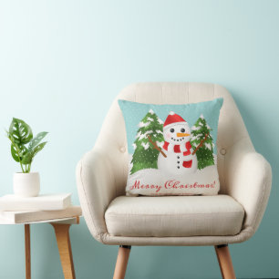 Cojín Decorativo Muñeco de nieve de dibujos animados lindo con nomb