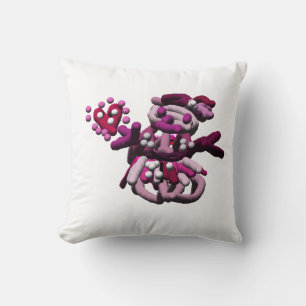 Cojín Decorativo Muñeco de nieve de la fiesta rosa 