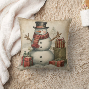 Cojín Decorativo Muñeco de nieve de Navidad vintage