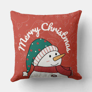 Cojín Decorativo Muñeco de nieve decorativo rojo verde lindo Navida