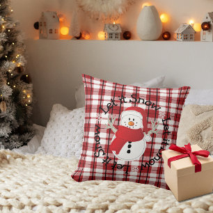 Cojín Decorativo Muñeco de nieve Deja que nieve Cuadros rojos negro
