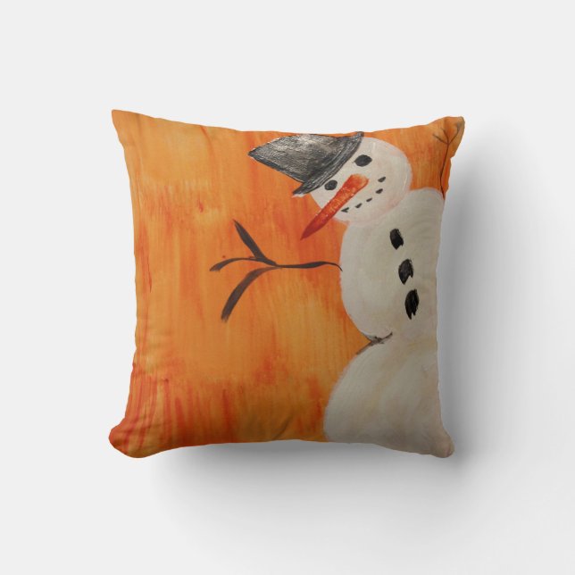Cojín Decorativo Muñeco de nieve en el naranja (Anverso)