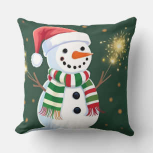 Cojín Decorativo Muñeco de nieve feliz con bengalas y sombrero de S