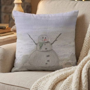 Cojín Decorativo Muñeco de Nieve Helado en la Playa