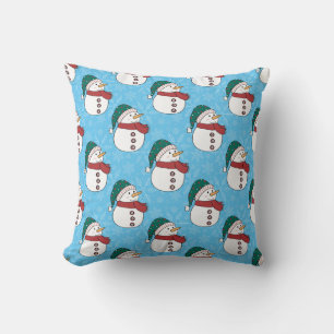 Cojín Decorativo Muñeco de Nieve Invernal Bonito Azul Navidad Fiest
