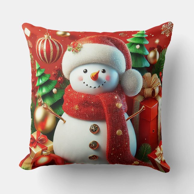 Cojín Decorativo Muñeco de nieve invierno Alegre Personaje festivo (Anverso)