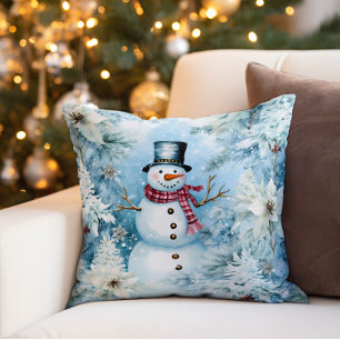 Cojín Decorativo Muñeco de nieve invierno nieve cuadros de búfalo
