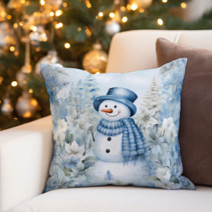 Cojín Decorativo Muñeco de nieve invierno nieve sombrero azul bufan