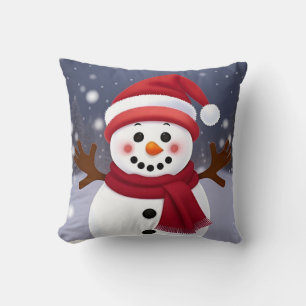 Cojín Decorativo Muñeco de nieve lindo con bufanda roja