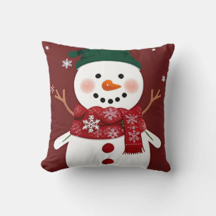 Cojín Decorativo Muñeco de nieve lindo con bufanda roja