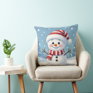 Cojín Decorativo Muñeco de nieve lindo con bufanda y sombrero