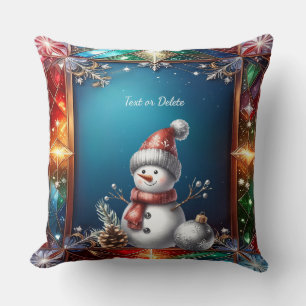 Cojín Decorativo Muñeco de nieve lindo en marco de vidrio emplomado