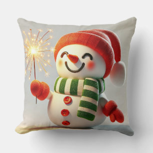 Cojín Decorativo Muñeco de Nieve Lindo Fiesta de Invierno Navidad