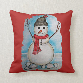 Cojín Decorativo Muñeco de nieve magnífico de la acuarela con la