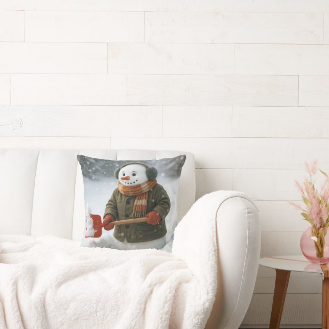 Cojín Decorativo Muñeco de nieve paleando nieve (Sofá)