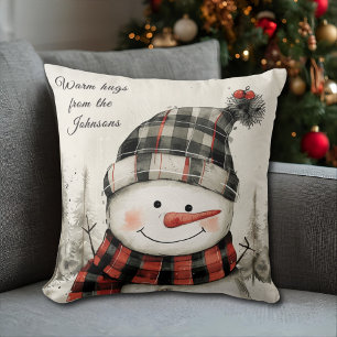 Cojín Decorativo Muñeco de nieve personalizado Navidad con apellido