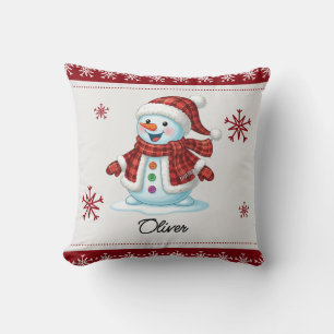 Cojín Decorativo Muñeco de nieve personalizado Plaid Rojo Navidad p