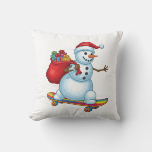 Cojín Decorativo Muñeco de Nieve Radical de Patineta en Navidad