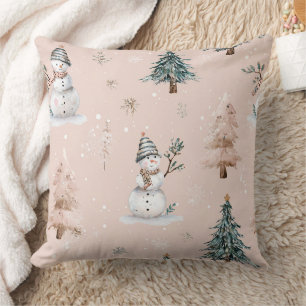 Cojín Decorativo Muñeco de nieve rosa caprichoso Navidad - Invierno