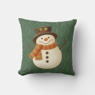 Cojín Decorativo Muñeco de nieve rústico verde vintage adorable
