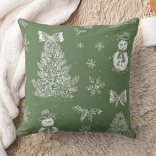 Cojín Decorativo Muñeco de nieve vintage Toile de Navidad Verde sal