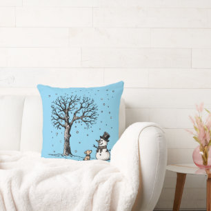 Cojín Decorativo Muñeco de nieve y perro: La amistad del invierno