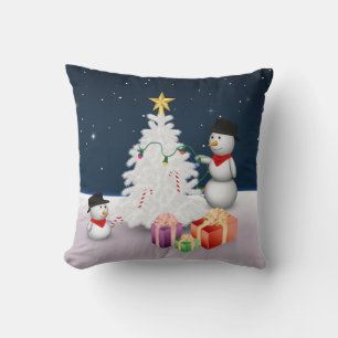 Cojín Decorativo Muñecos de nieve lindos con árbol de Navidad