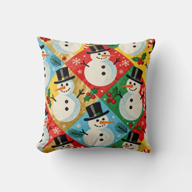 Cojín Decorativo Muñecos de nieve retro (Anverso)