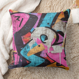 Cojín Decorativo Mural Urbano Dinámico con Colores Vibrantes de Gra