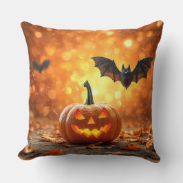 Cojín Decorativo 🎃🧡 Murciélago de Calabaza Vibraciones Espeluznan