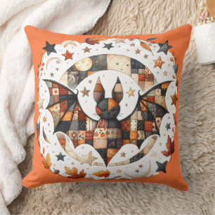 Cojín Decorativo Murciélago de Halloween en colores de otoño en pat