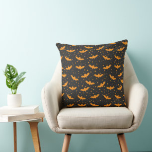 Cojín Decorativo Murciélago de Halloween negro naranja patrón